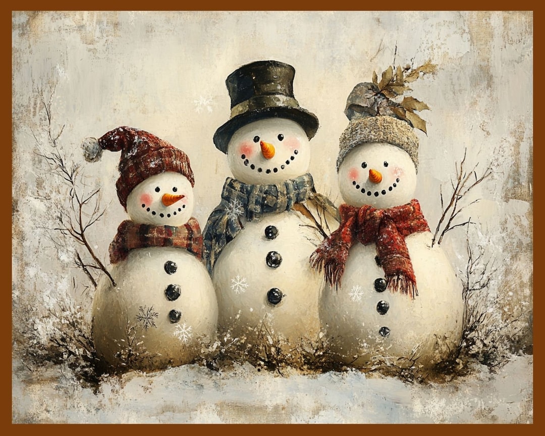 Charming Trio of Snowmen - Winter Wonderland Snowman Family, Festive Holiday Decor, Vintage-style Christmas Wall Art, Winter Wall Art - Etsy UK