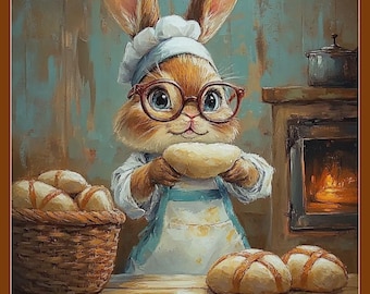 Lámina artística de un conejito de Pascua, cuadro vintage para habitación infantil (descarga digital)