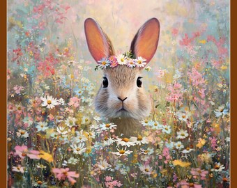 Art floral de chambre d'enfant de lapin, impression lunatique de Cottagecore (téléchargement numérique)