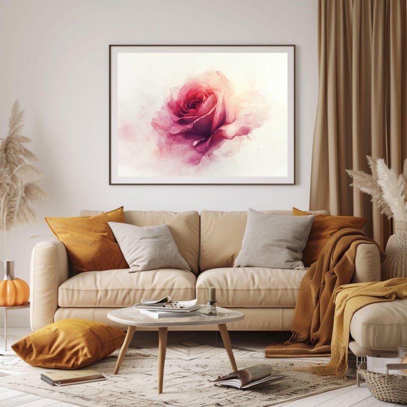 Valentines Rose Watercolor Art Print | Romantic Floral Decor (digital ...