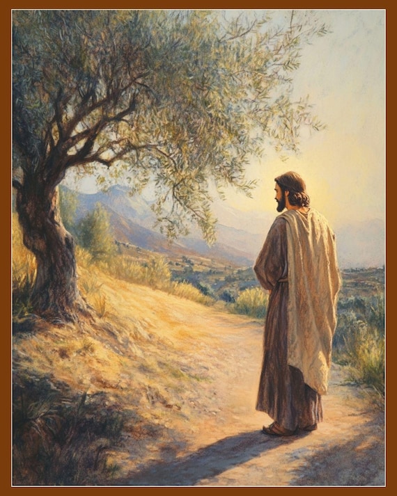 Jesus on Olive Tree Art Print | Religious Wall Decor (digital
