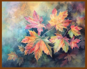 Vintage Autumn Leaves Oil Painting Print (Digital Download)