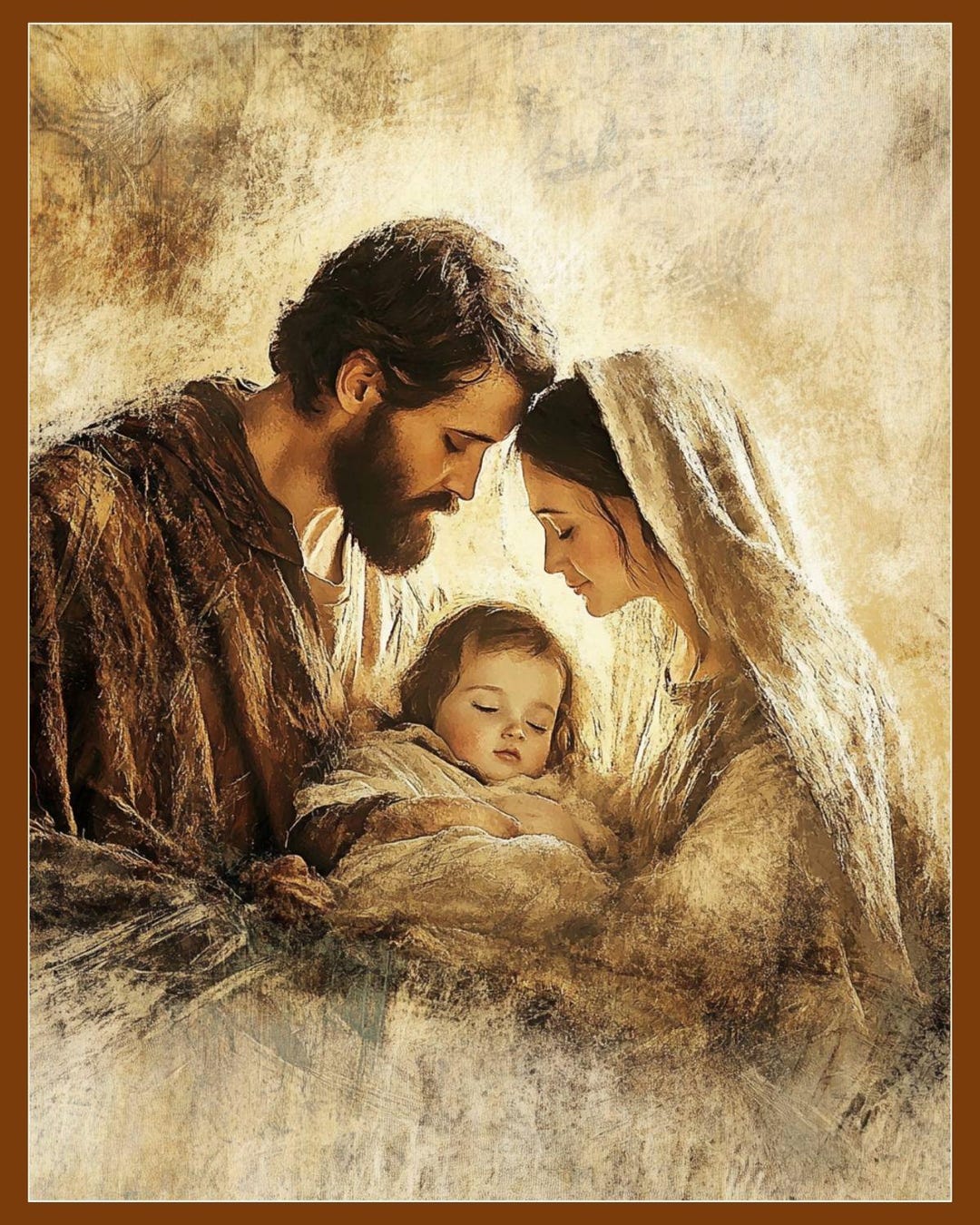 Vintage Holy Family Art Print, Christian Nativity, Religious Oil ...