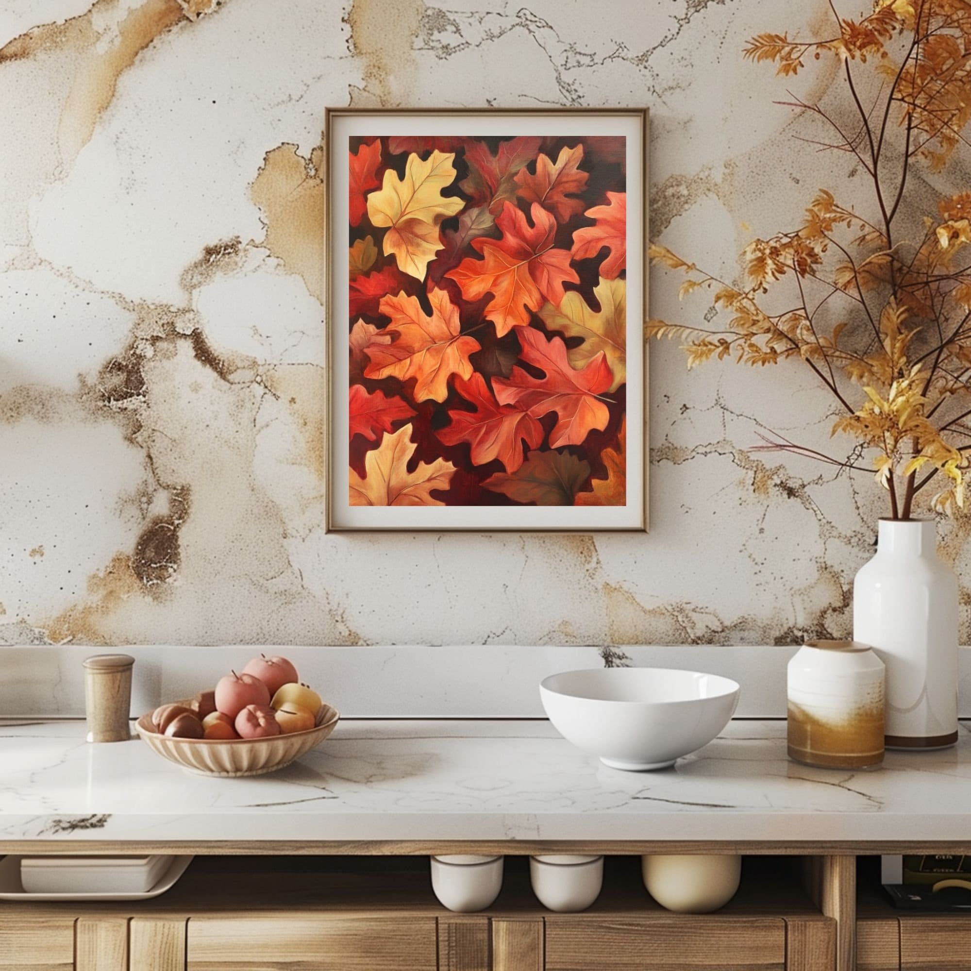 Picture of Autumn Trees & Leaves, Textured Wall Art, Minimalist Fall Decor,