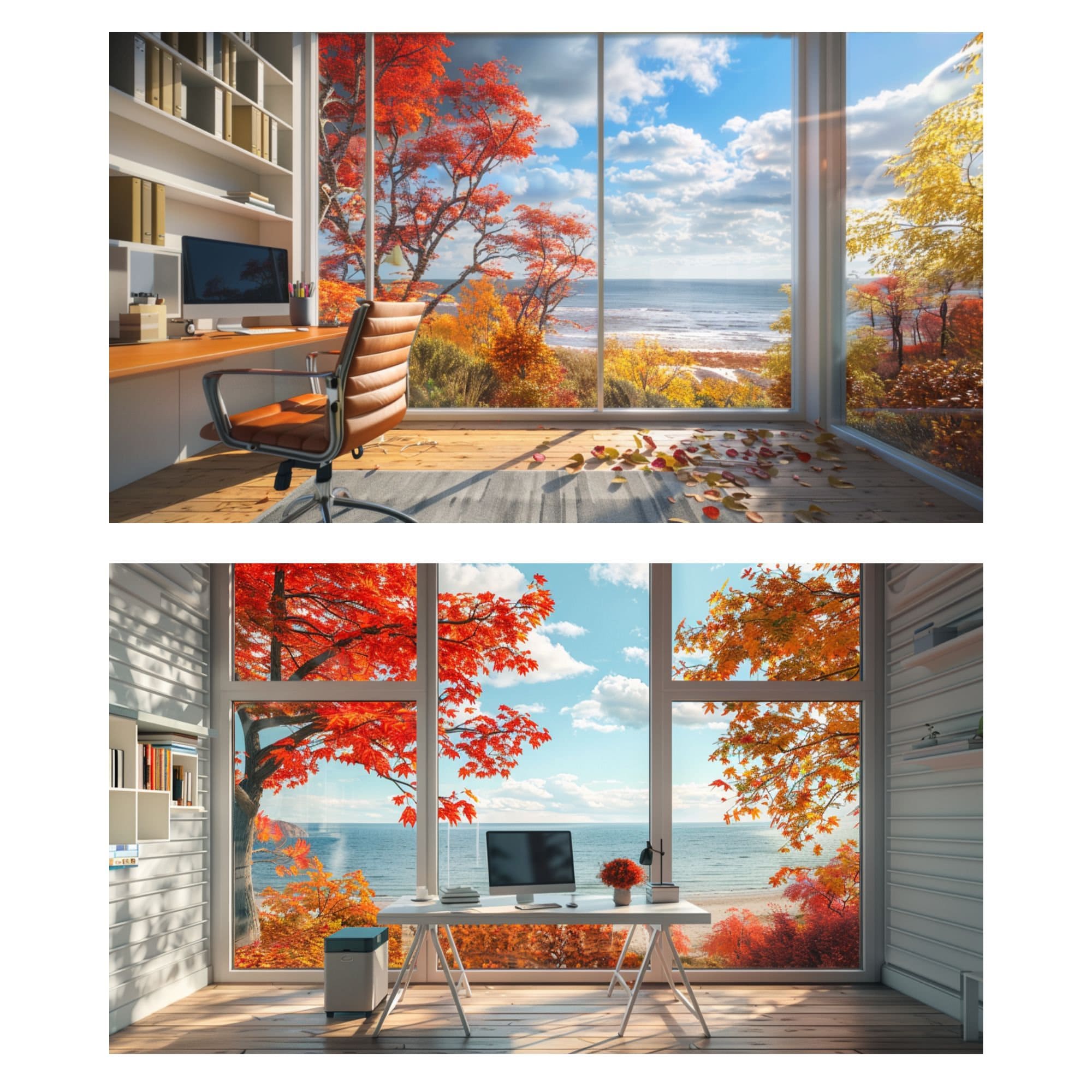 Fall Computer Room Cozy Autumn Cabin Virtual Background: Fall Foliage, Home Office ...