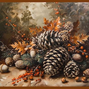 Rustic Pinecone Fall Decor Printable Pinecone Decor Painting Fall Pinecone Art Vintage Autumn Wall Art Autumn Decor Thanksgiving Decor
