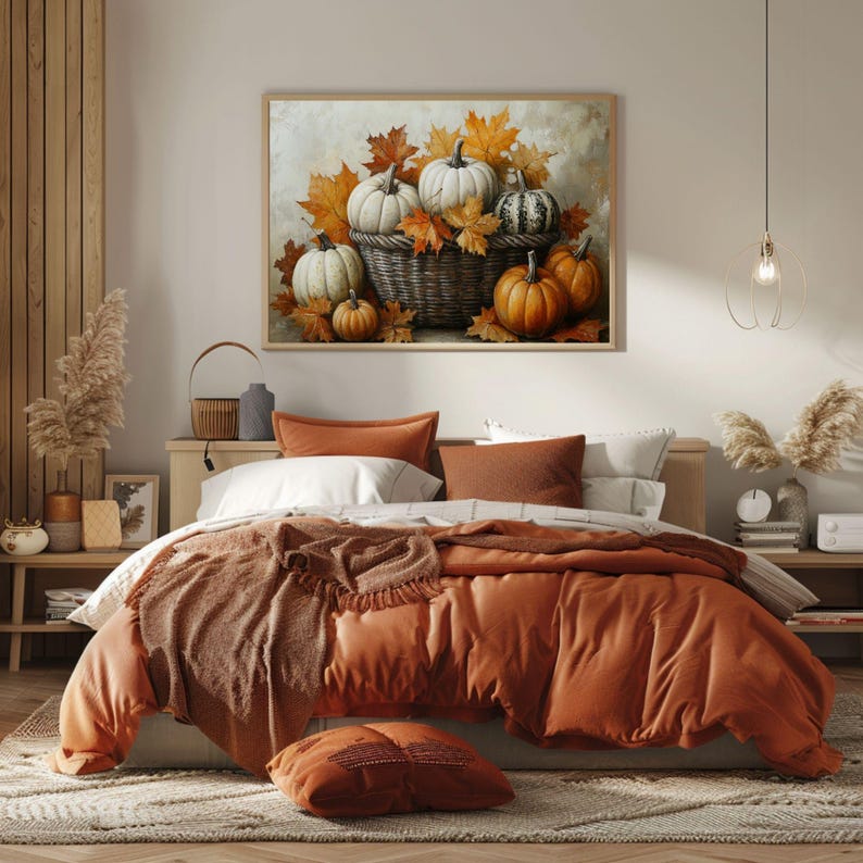 Rustic Pumpkin Oil Painting Art Print, Autumn Farmhouse Decor (digital ...