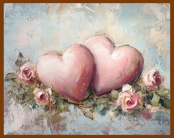 Romantic Hearts & Roses Valentine Art Print (Digital Download)