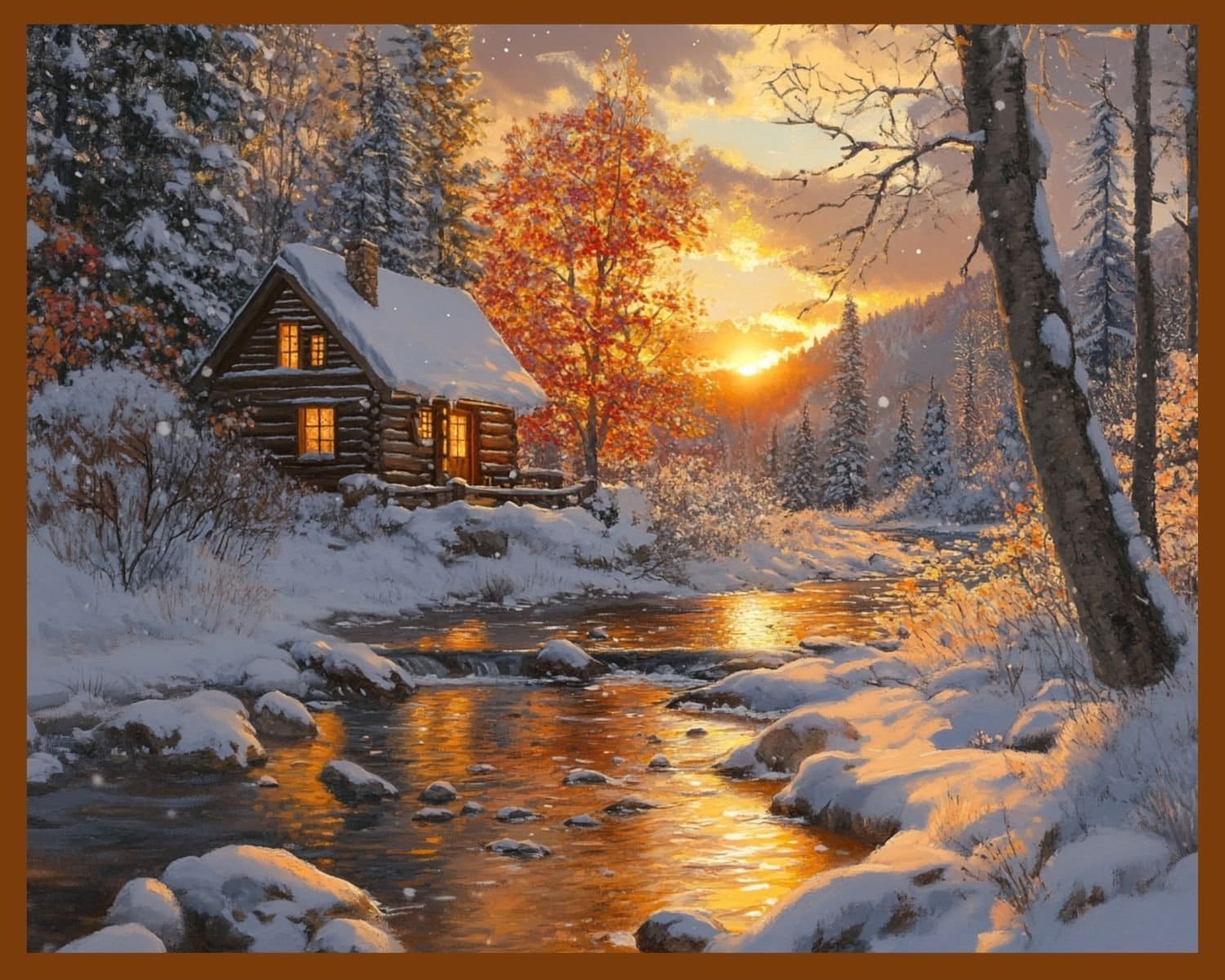 Winter Cabin Sunset Print | Snowy River Landscape (digital Download) - Etsy