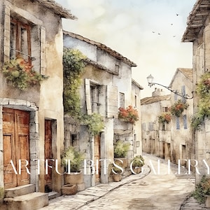 Vintage Rustic Village Painting | Antique Village Wall Decor | Old Rustic European Village Print | Farmhouse Wall Art | Village Muted Print