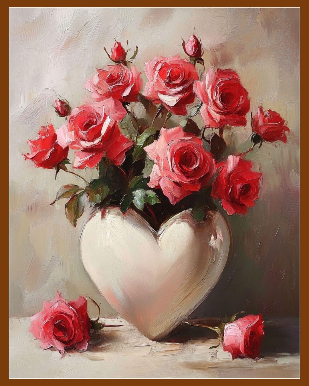 Vintage Valentines Red Roses Art Print | Romantic Wall Decor (digital ...