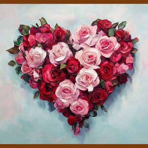 Vintage Valentijnsdag olieverfschilderij decor Valentijnsdag afdrukken roze rode rozen muur kunst antieke Valentijnsdag afdrukbaar cadeau romantische muurkunst