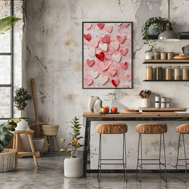 Valentines Wall Art | Valentines Day Red Pink Heart Print | | Vintage ...