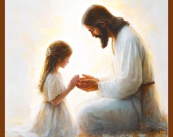 Jesus and Girl Prayer Art Print, Christian Nursery Decor (Digital Download)