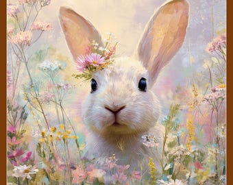 Art floral de chambre d'enfant de lapin, impression lunatique de Cottagecore (téléchargement numérique)