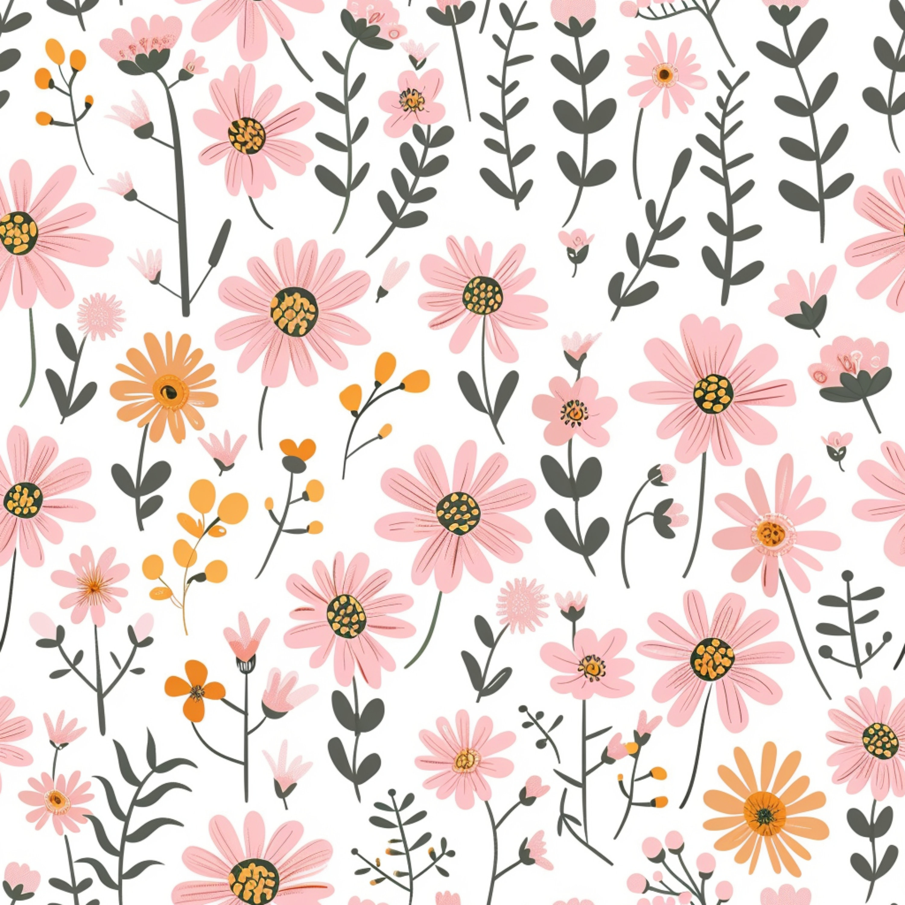 Pink Flower Pattern Back Retro Floral Seamless Pattern, Pink Flower Background (digital Paper ...