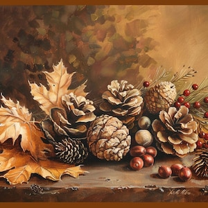 Rustic Pinecone Fall Decor Printable Pinecone Decor Painting Fall Pinecone Art Vintage Autumn Wall Art Autumn Decor Thanksgiving Decor