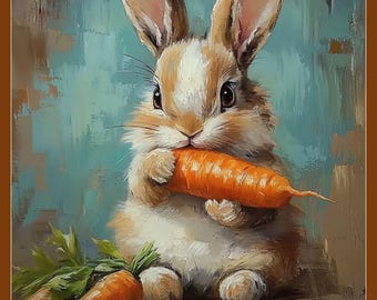 impression vintage lapin carotte, décoration de chambre de bébé Cottagecore (téléchargement numérique)