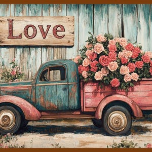 Vintage Valentijnsdag olieverfschilderij decor Valentijnsdag afdrukken roze rode rozen muur kunst antieke Valentijnsdag afdrukbaar cadeau romantische muurkunst
