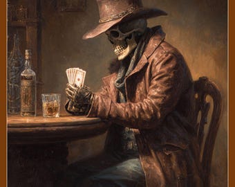 Skeleton Cowboy Poker Print, Western Saloon Art (Digital Download)