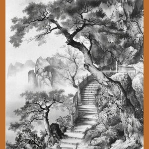 Stampa artistica di paesaggio naturale - Sentiero di montagna in bianco e nero - Illustrazione monocromatica ad acquerello - Poster artistico - Decorazione murale