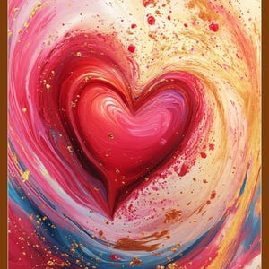Valentijnsdag olieverfschilderij decor Valentijnsdag abstracte werveling van kleuren hartvorm muur kunst Valentijnsdag afdrukbaar cadeau romantische muurkunst