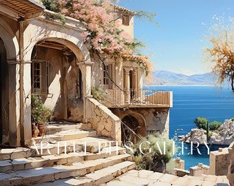 Impressão de paisagem rural italiana, arte de parede mediterrânea (download digital)