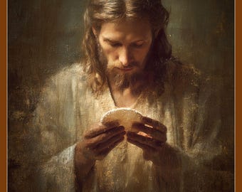 Jesus Holding Communion Art Print, Christian Eucharistic Wall Decor (Digital Download)