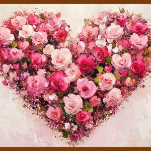 Vintage Valentijnsdag olieverfschilderij decor Valentijnsdag afdrukken roze rode rozen muur kunst antieke Valentijnsdag afdrukbaar cadeau romantische muurkunst