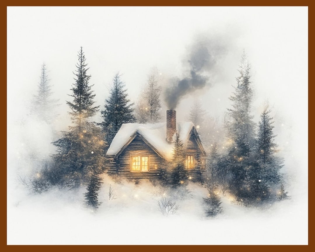 Enchanted Winter Evening: Cozy Snow-covered Cabin Art - Christmas ...