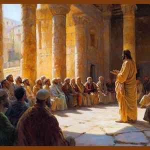 Christian Religious Wall Art | Jesus Teaching in the Temple | Jesus Christ Decor | Catholic Wall Art | Holy Week Painting | Biblical Art
