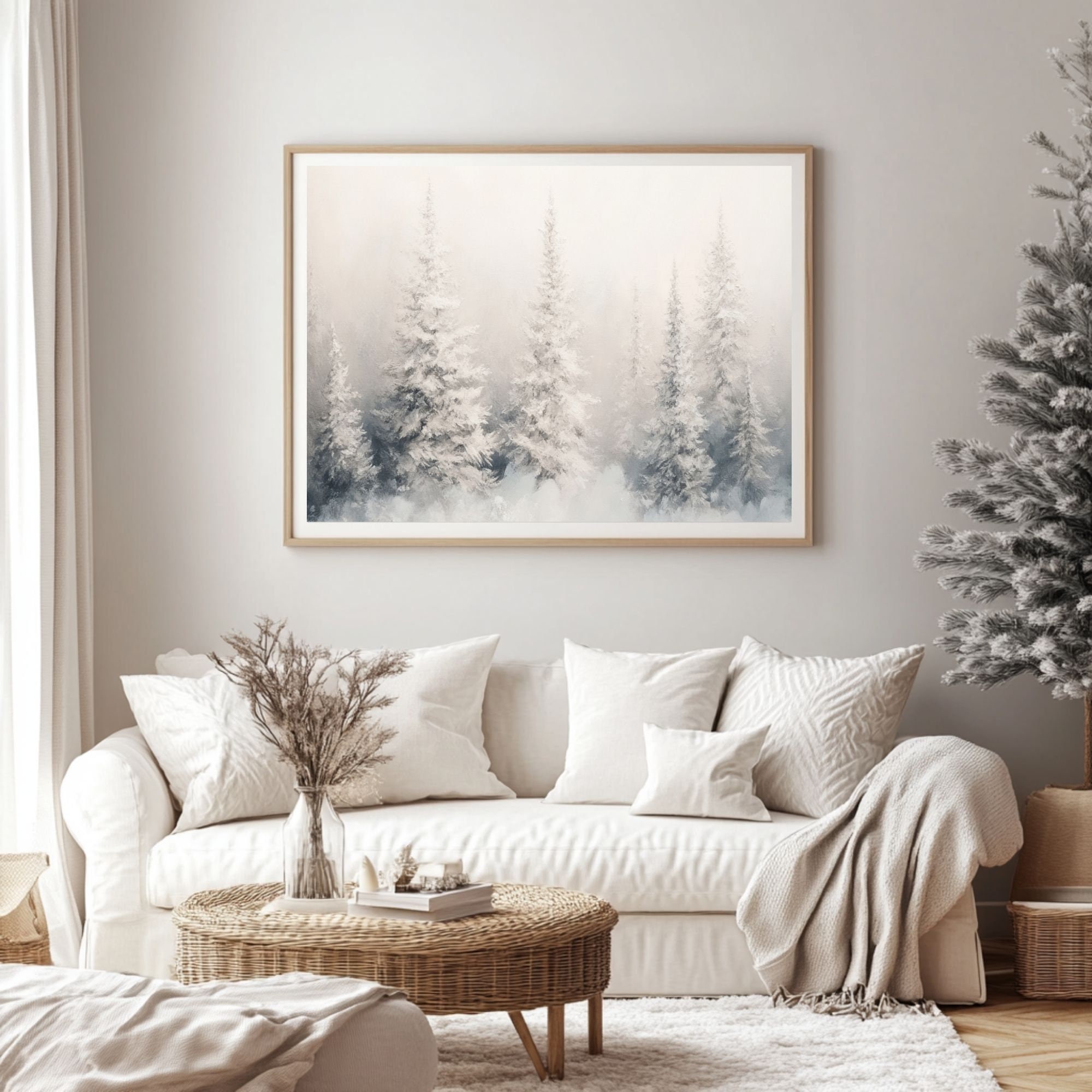 Winter Wonderland: Snowy Pine Forest Painting - Christmas Holiday Wall ...