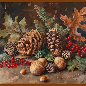 Rustic Pinecone Fall Decor Printable Pinecone Decor Painting Fall Pinecone Art Vintage Autumn Wall Art Autumn Decor Thanksgiving Decor