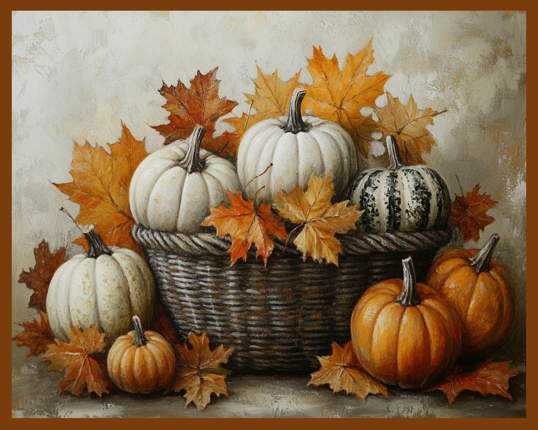 Rustic Pumpkin Oil Painting Art Print, Autumn Farmhouse Decor (digital ...