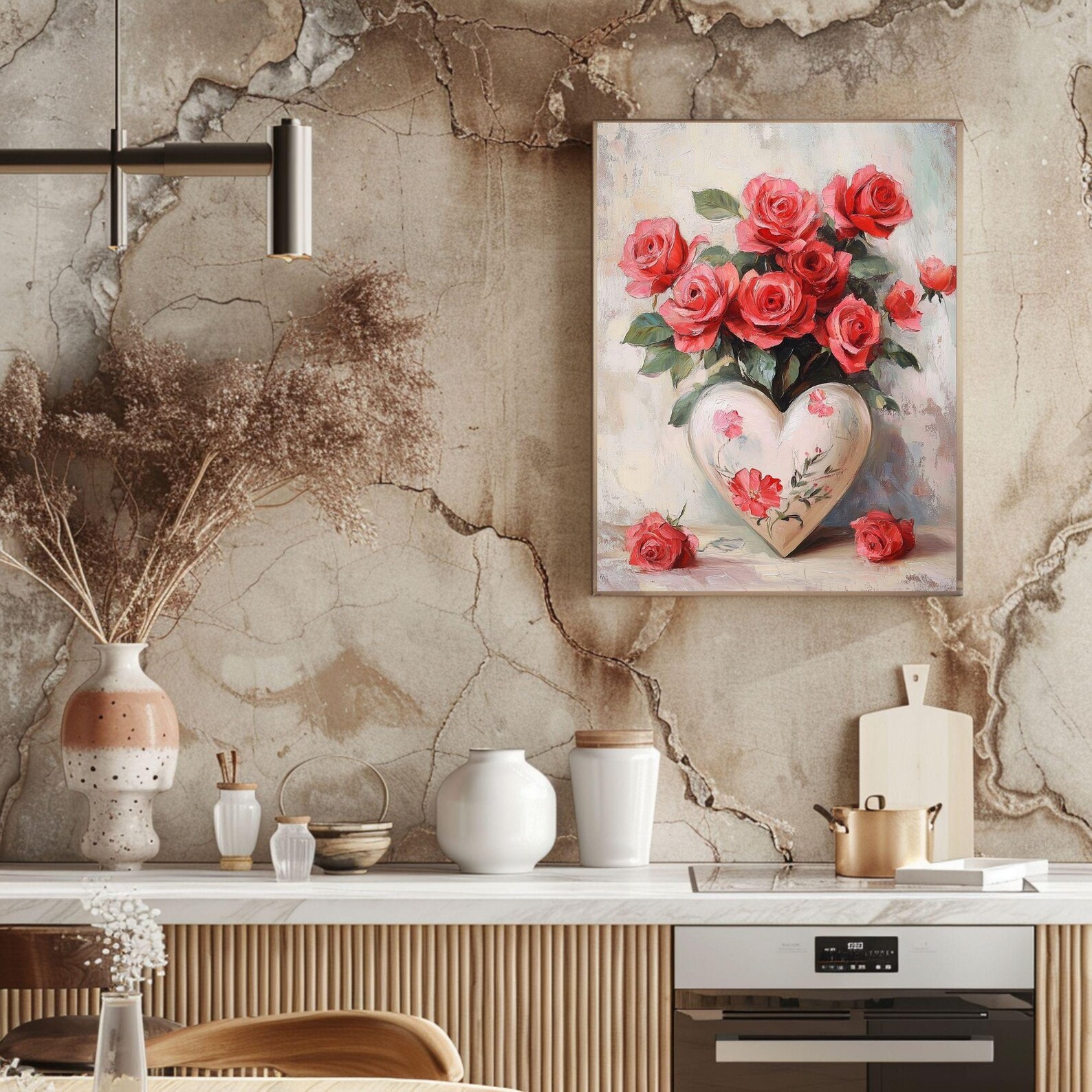 Valentines Red Roses Art Print | Heart Vase Decor (digital Download) - Etsy