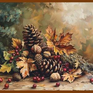 Rustic Pinecone Fall Decor Printable Pinecone Decor Painting Fall Pinecone Art Vintage Autumn Wall Art Autumn Decor Thanksgiving Decor
