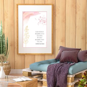 Mother Teresa Print, Pink Decor, Christian Decor, Catholic Nursery, Christian Art, Catholic Art, Prayer, Succeed, Saint quotes