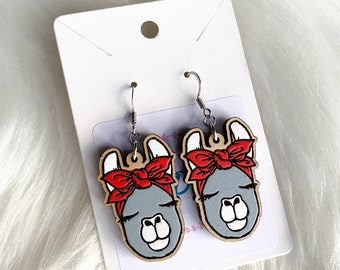 Gray Llama Earrings | Hand Painted Wooden Llama Dangle Earrings | Alpaca Lover Gift | Cute Animal Earrings | Farm Animal Jewelry