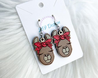 Brown Llama Earrings | Hand Painted Wooden Llama Dangle Earrings | Alpaca Lover Gift | Cute Animal Earrings | Farm Animal Jewelry