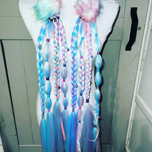 2X - Unicorn Festival Rave Hair Extensions (Hair Tie and Clip On Options)