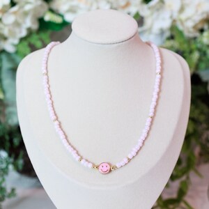 Handmade Seed Beaded Choker Necklace Gift for Friend Necklace with Smiley Beads 088
