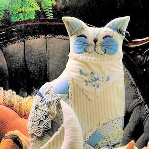 Vintage Sewing Pattern 18" Victorian Lace Trimmed Fabric Cat Toy Memory Pillow Doll PDF Instant Digital Download Soft Sculpture Parlor Cat