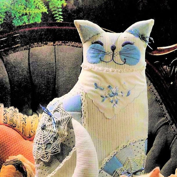 Vintage Sewing Pattern 18" Victorian Lace Trimmed Fabric Cat Toy Pillow Doll PDF Instant Digital Download Soft Sculpture Parlor Cat