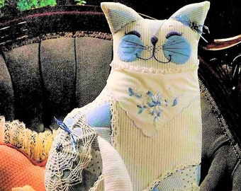 Vintage Sewing Pattern 18" Victorian Lace Trimmed Fabric Cat Toy Pillow Doll PDF Instant Digital Download Soft Sculpture Parlor Cat