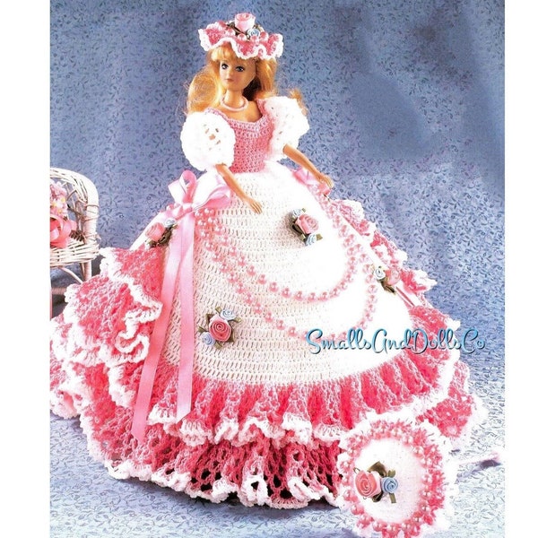 Vintage Crochet Pattern 11.5" Beautiful Fashion Doll Fancy Ruffle Dress Outfit PDF Instant Digital Download Embellished Gown