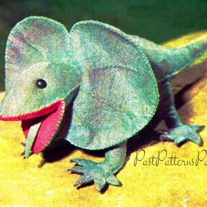 Vintage Sewing Pattern 17&quot; Frilled Neck Lizard Felt Fabric Soft Sculpture Toy Doll PDF Instant Digital Download Sewn Australian Reptile