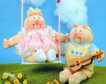 Vintage Sewing Patterns 13" Cute Pig Soft Sculpture Toy Dolls With Outfits PDF Instant Digital Download Retro Pedigree Piglets Fabric Dollys