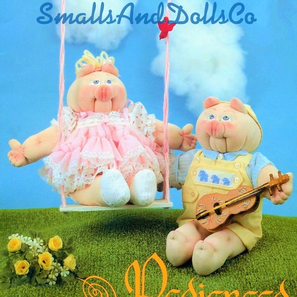 Vintage Sewing Patterns 13" Cute Pig Soft Sculpture Toy Dolls With Outfits PDF Instant Digital Download Retro Pedigree Piglets Fabric Dollys