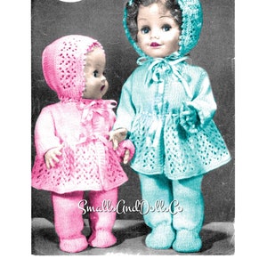 Vintage Knitting Pattern Doll Clothes 12 and 16 Inch Baby Dolls 3 Piece Sets Coat Bonnet Leggings PDF Instant Digital Download 3 Ply