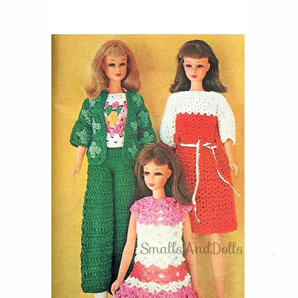 Vintage Thread Crochet Pattern Retro Barbie Doll Clothes Outfits for 11.5 Inch Fashion Dolls PDF Instant Digital Download Dresses Pant Suit